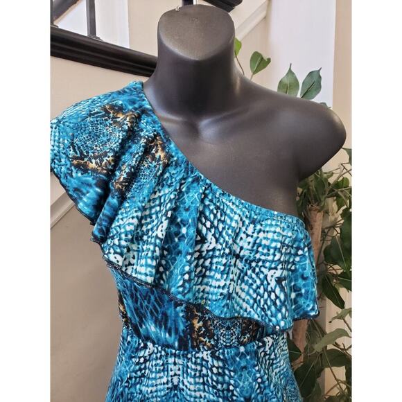 Mix & Co. Women's Blue Polyester One Shoulder Off Sleeveless Long Maxi Dress L - Picture 3 of 12